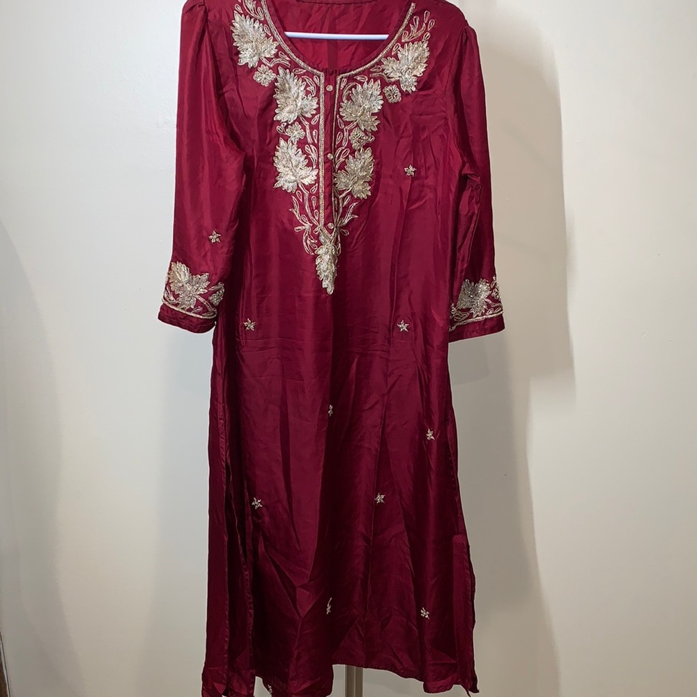 Pakistani Maroon Suit With Embroidery